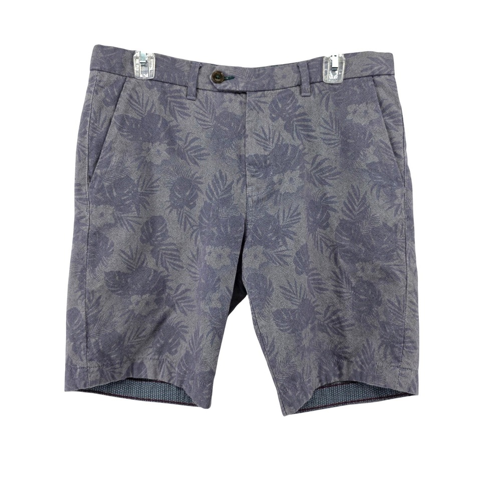 Ted Baker London Mens 32 Textured Tropical Palm Print Chino Shorts Blue Preppy
